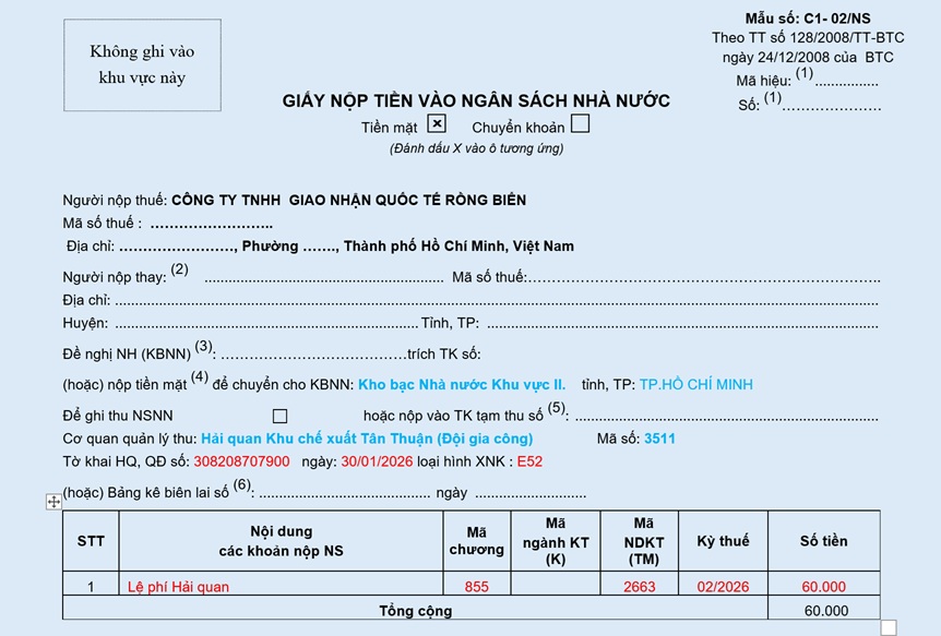 HƯỚNG DẪN C&Aacute;CH NỘP LỆ PH&Iacute; HẢI QUAN 02 - SEA DRAGON LOGISTICS
